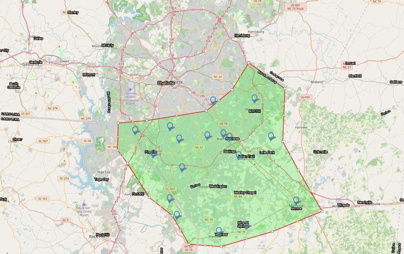 MasterFix Solutions service area around Charlotte, NC