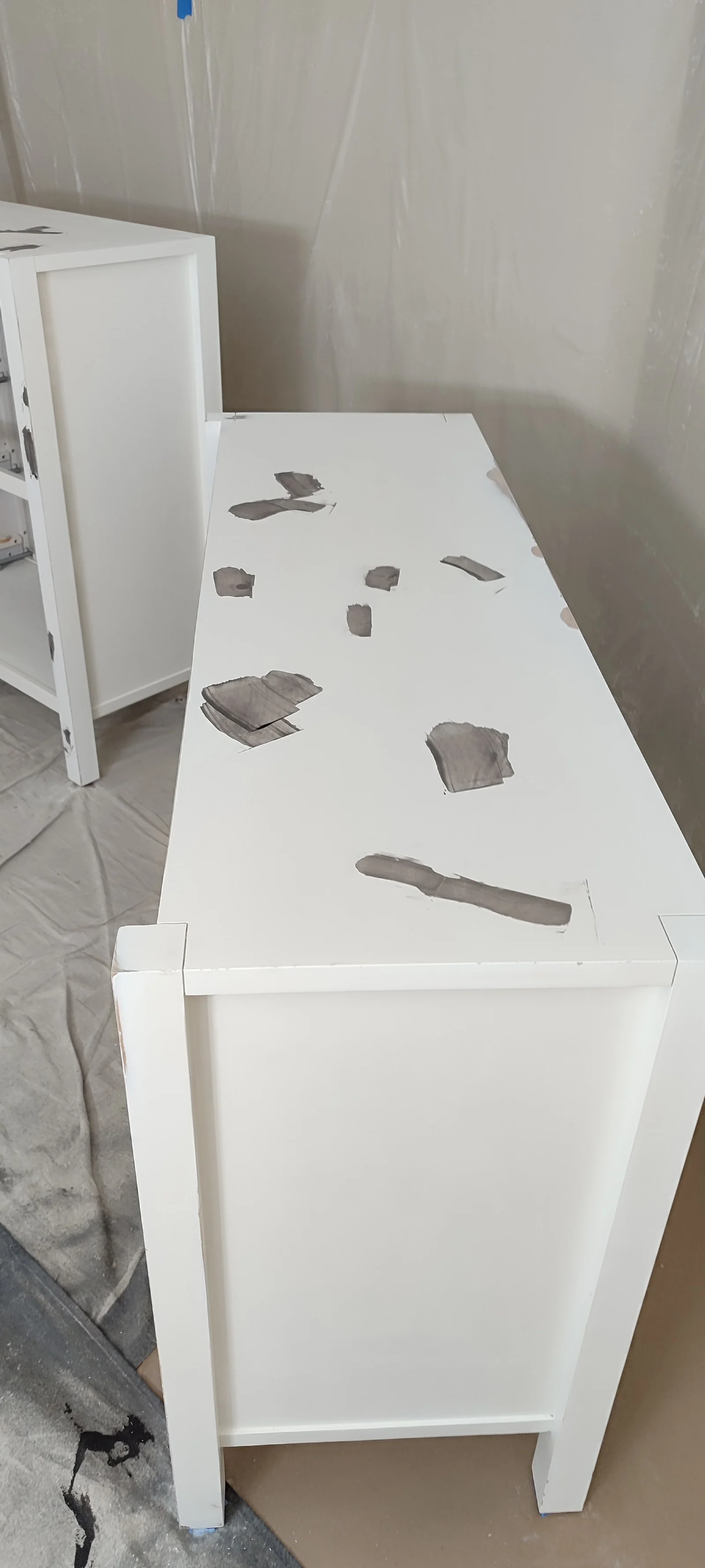Side view of repair areas on the wide dresser top