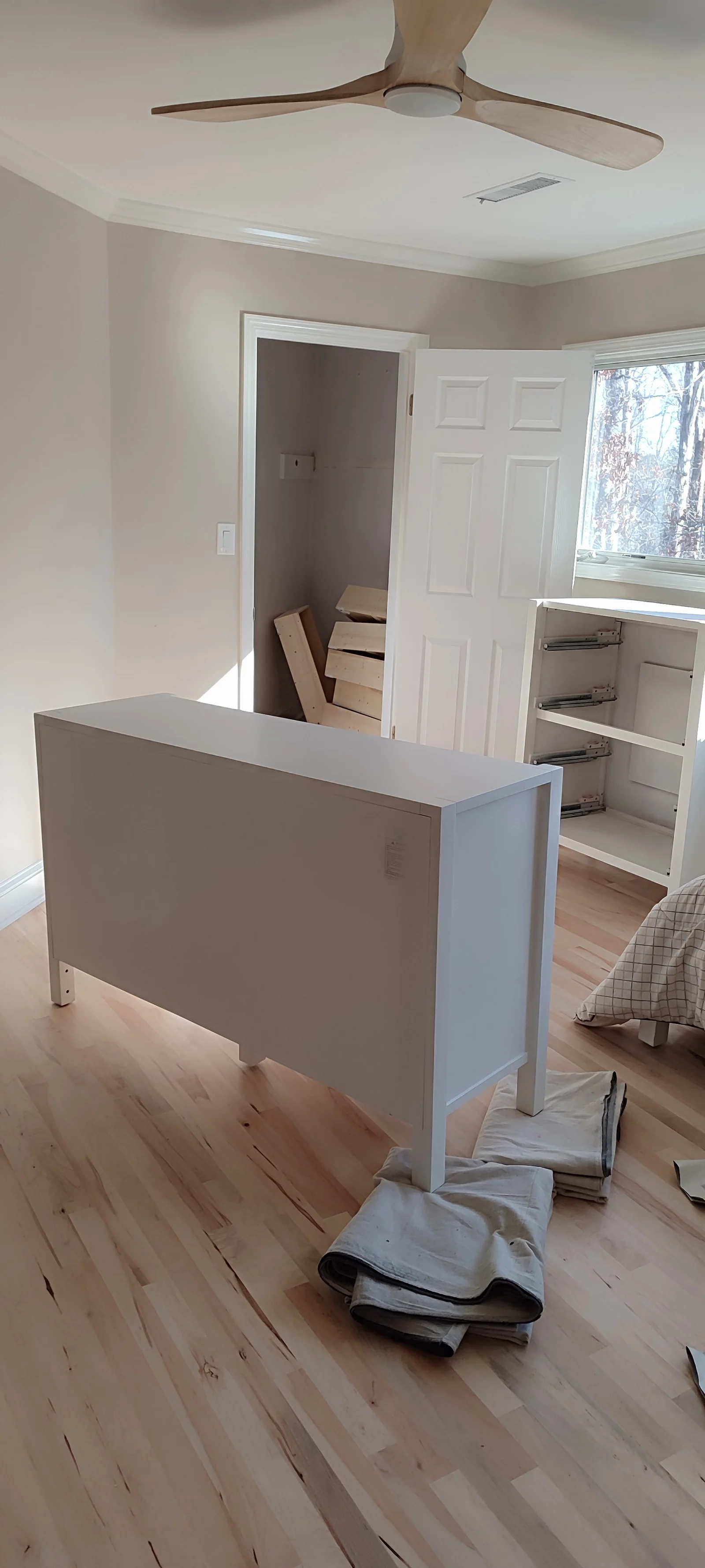 Painted dresser end panel before reassembly