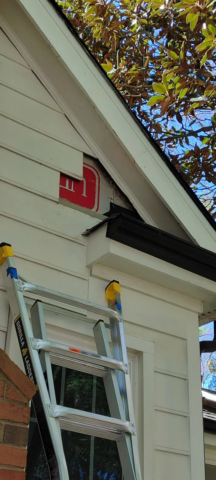 Wall section exposed after damaged exterior siding panels were removed
