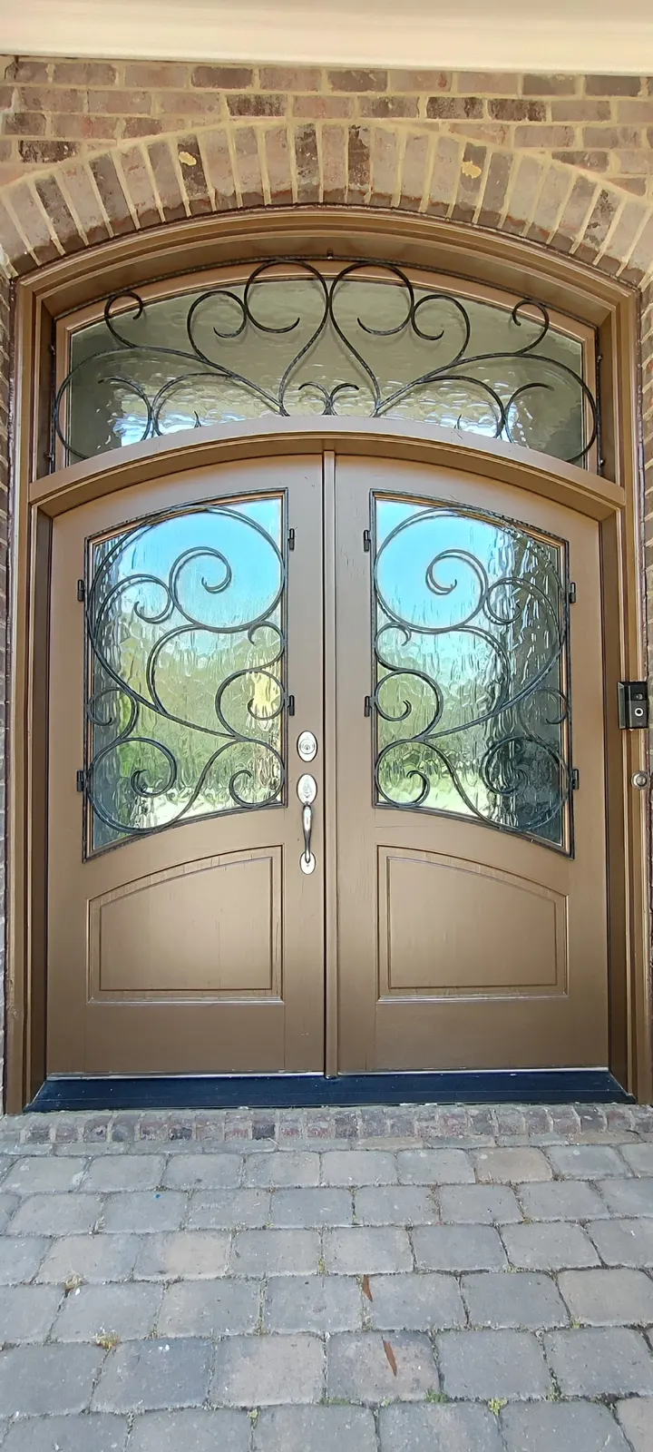Closer view of the refinished entry doors