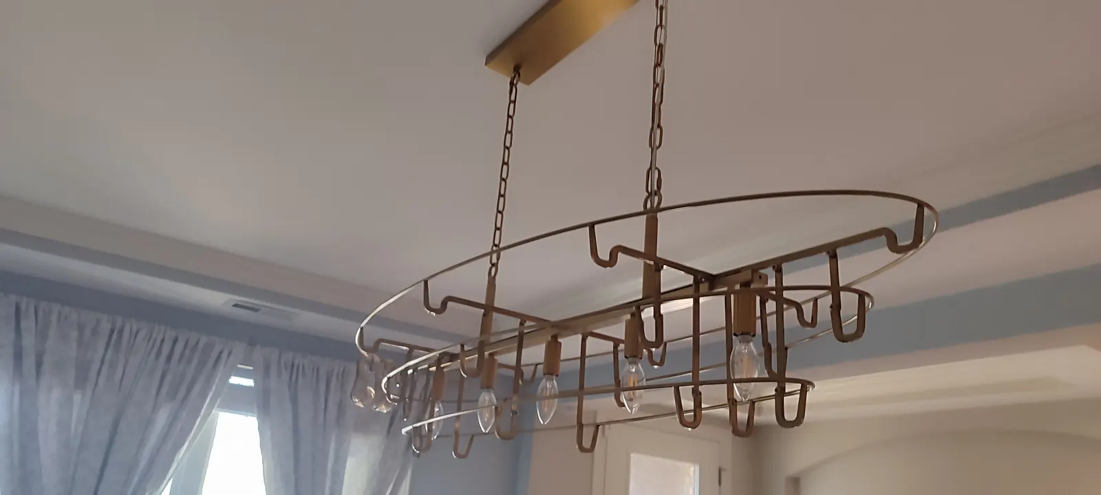 Chandelier frame hanging during assembly