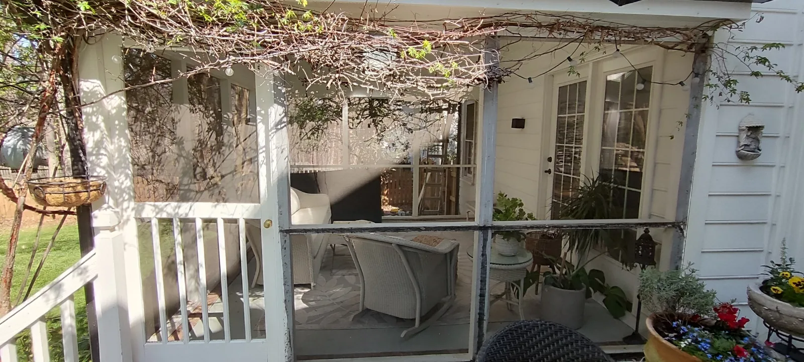 Screened porch viewed from the front during the rescreening project