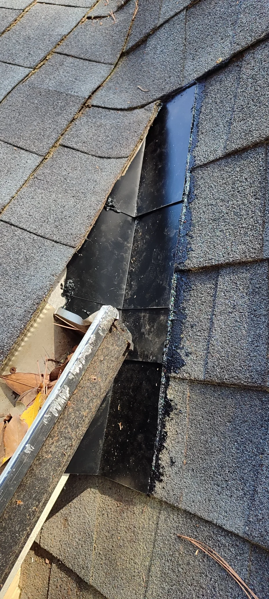 Open roof edge during access to the damaged soffit and fascia area.