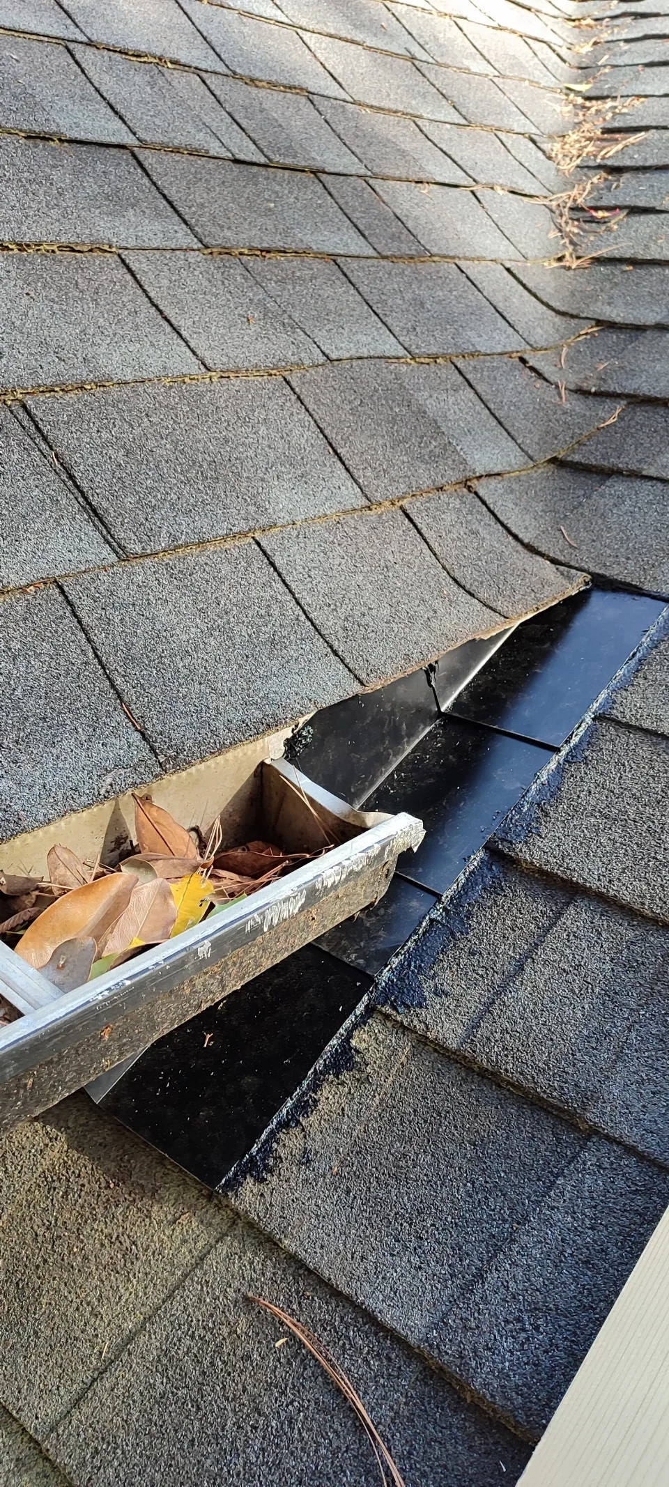 Roof edge with trim components removed for soffit and fascia repair.