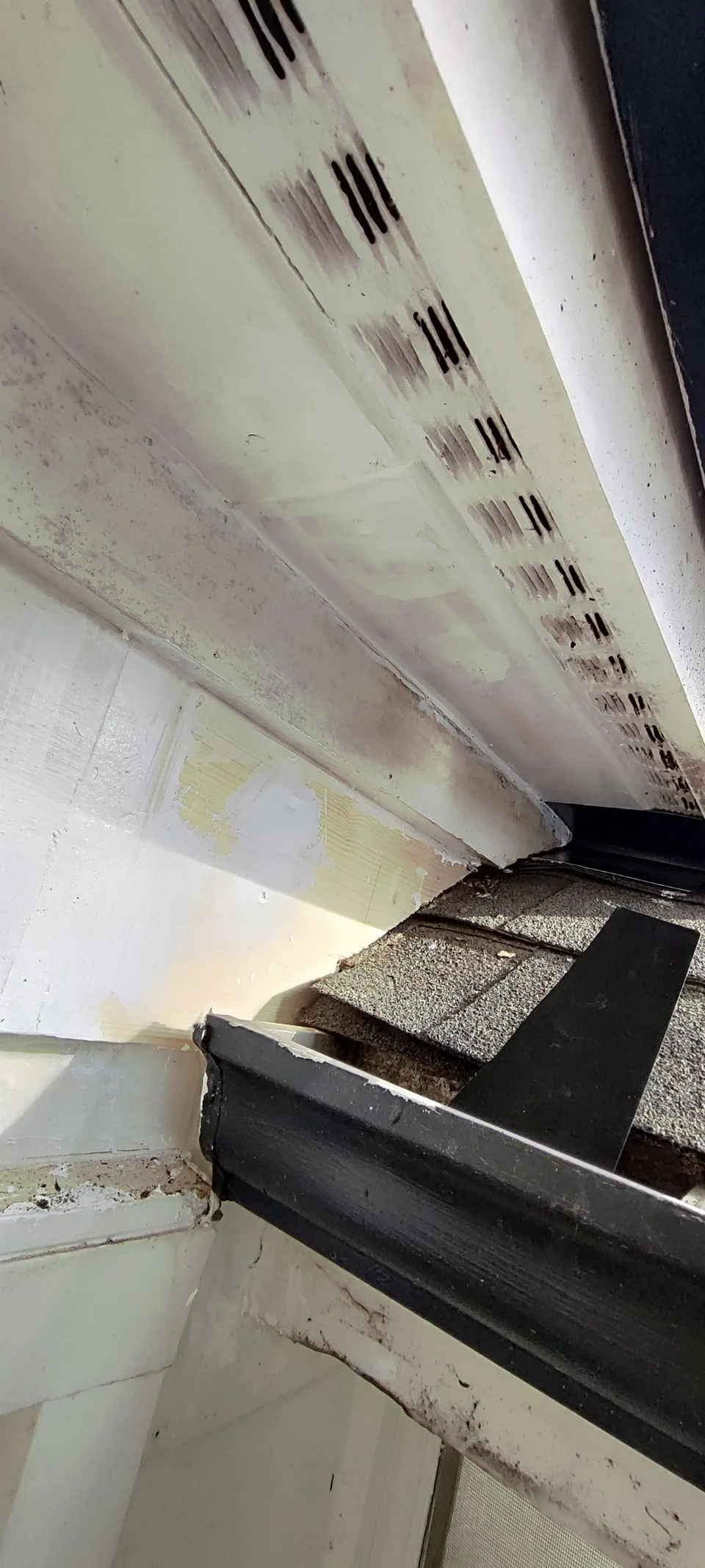 Soffit with restored finish and ventilation openings.