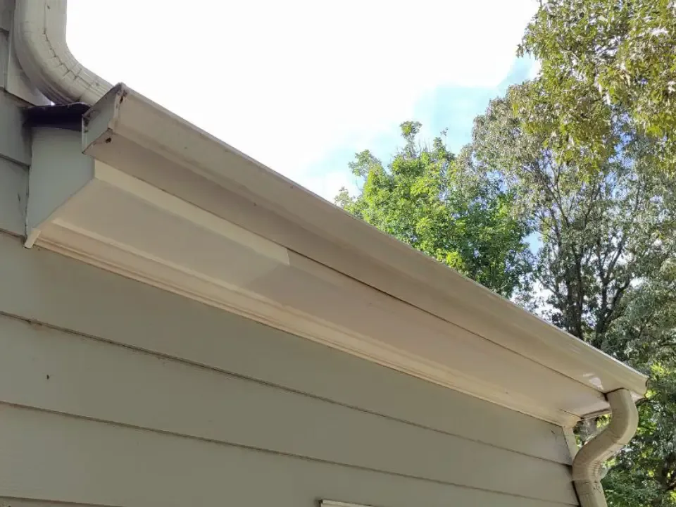Soffit and fascia after repair and exterior trim restoration.